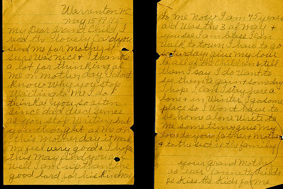 LETTERS FROM JANNETTE FIELDS (GREAT GREAT GRANDMOTHER) TO HELEN CALLIS (GRANDMOTHER) 1945