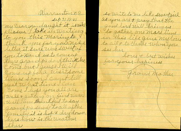 LETTERS FROM JANNETTE FIELDS (GREAT GREAT GRANDMOTHER) TO HELEN CALLIS (GRANDMOTHER) 1941