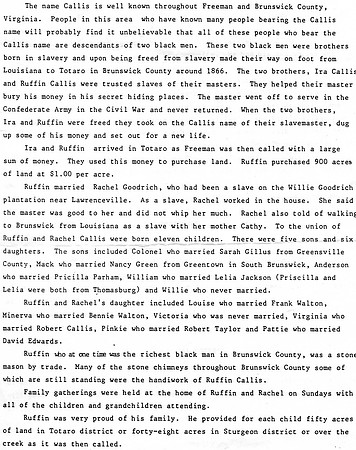 CALLIS FAMILY TREE FROM IRA CALLIS SIDE OF THE FAMILY (GRANDFATHER)