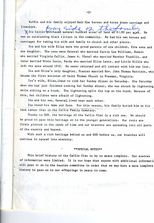 CALLIS FAMILY TREE FROM IRA CALLIS SIDE OF THE FAMILY (GRANDFATHER)